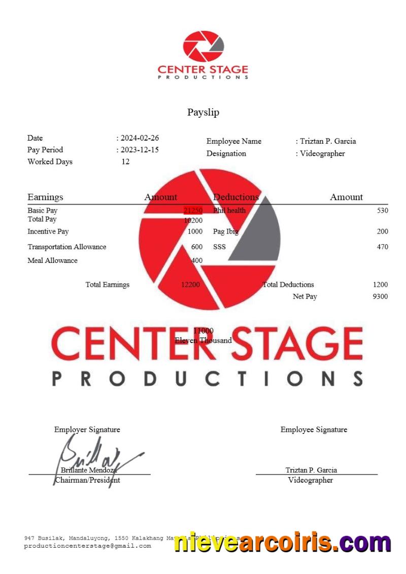 Center Stage Productions payslip 3